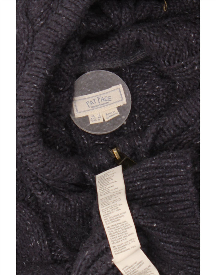 Suéter cardigã feminino com capuz Fat Face Reino Unido 12 médio azul marinho salpicado
