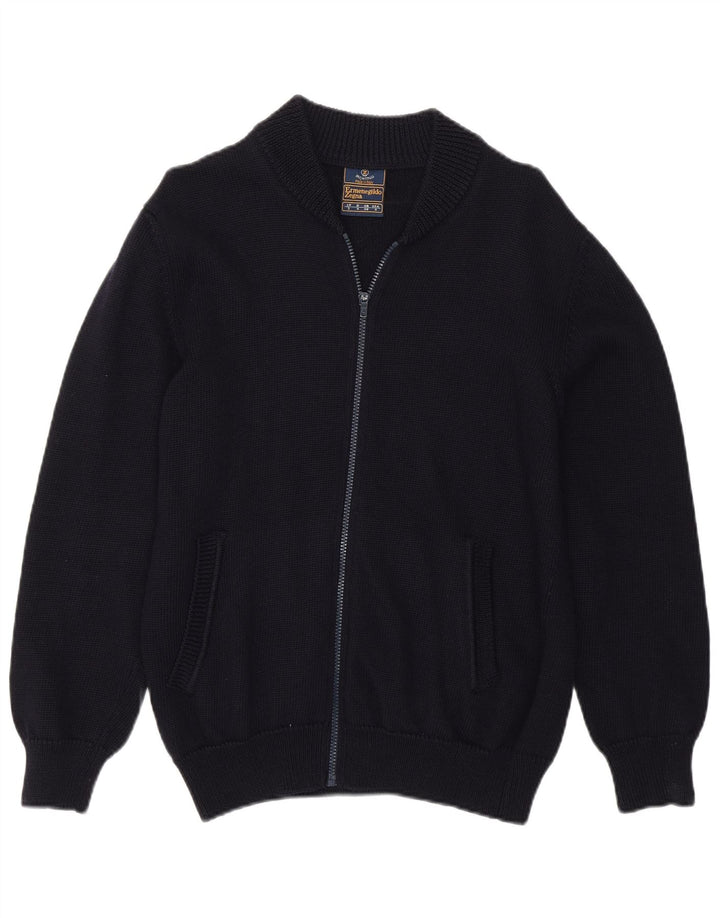 Suéter cardigã masculino ERMENEGILDO ZEGNA UK 36 pequeno azul marinho lã virgem