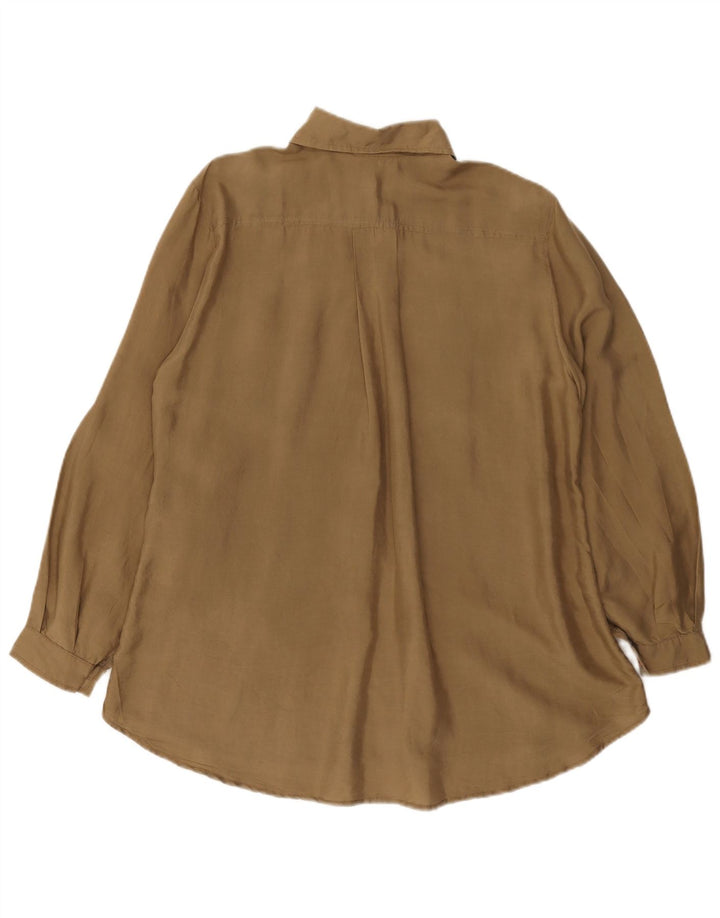 Blusa feminina vintage UK 12 seda marrom médio
