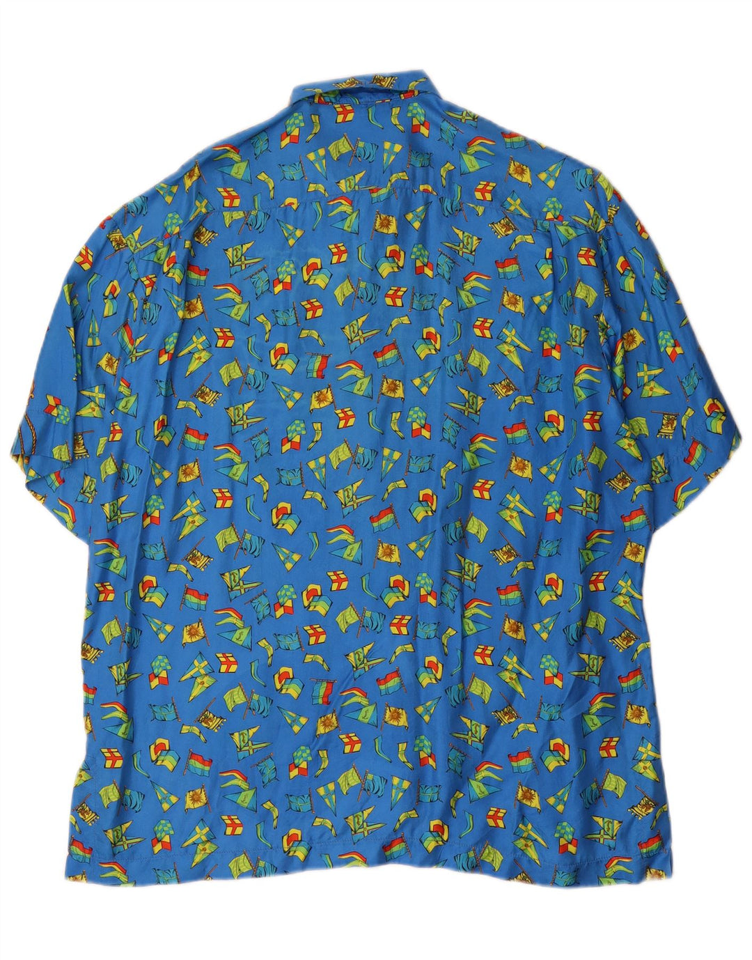 Camisa masculina vintage abstrata padrão manga curta azul grande