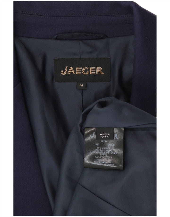 Jaqueta blazer feminina Jaeger com 2 botões UK 14 grande azul marinho viscose clássica