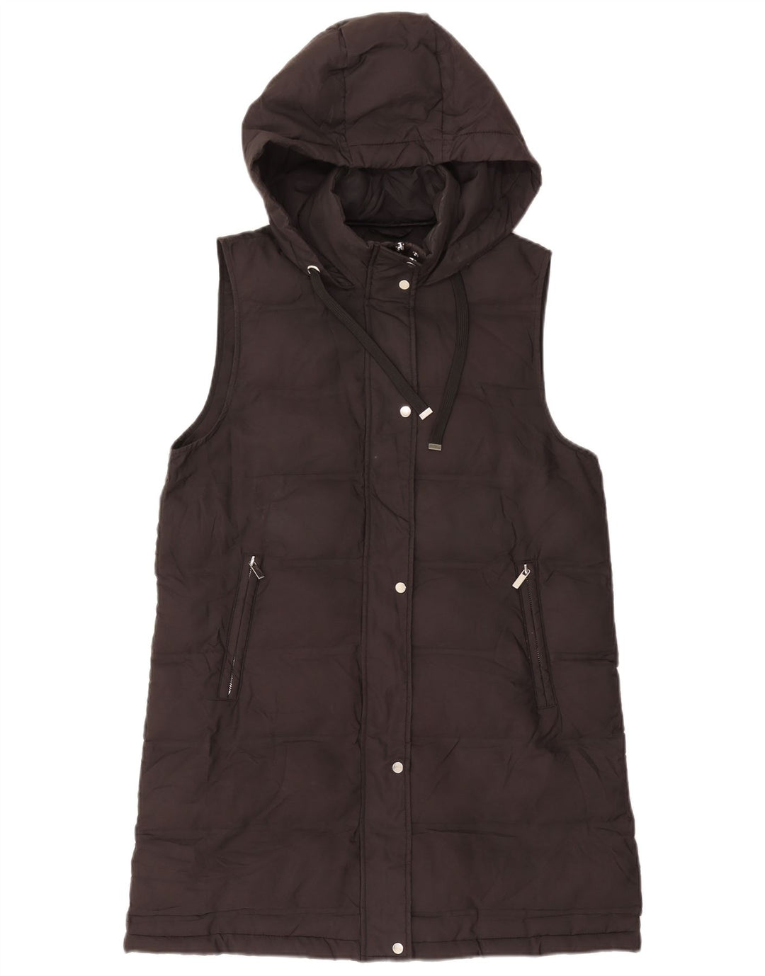 Colete acolchoado com capuz feminino Zara UK 14 médio preto