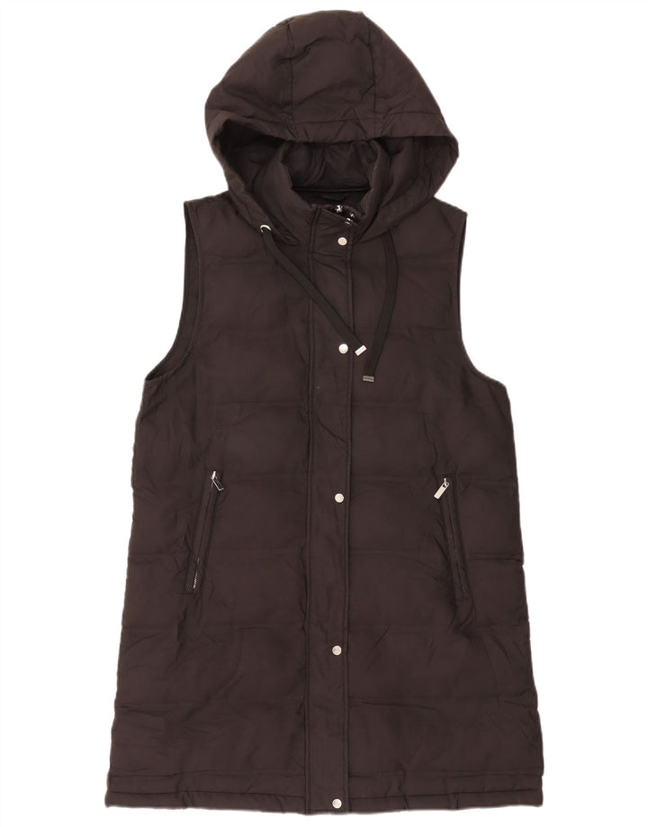 Colete acolchoado com capuz feminino Zara UK 14 médio preto