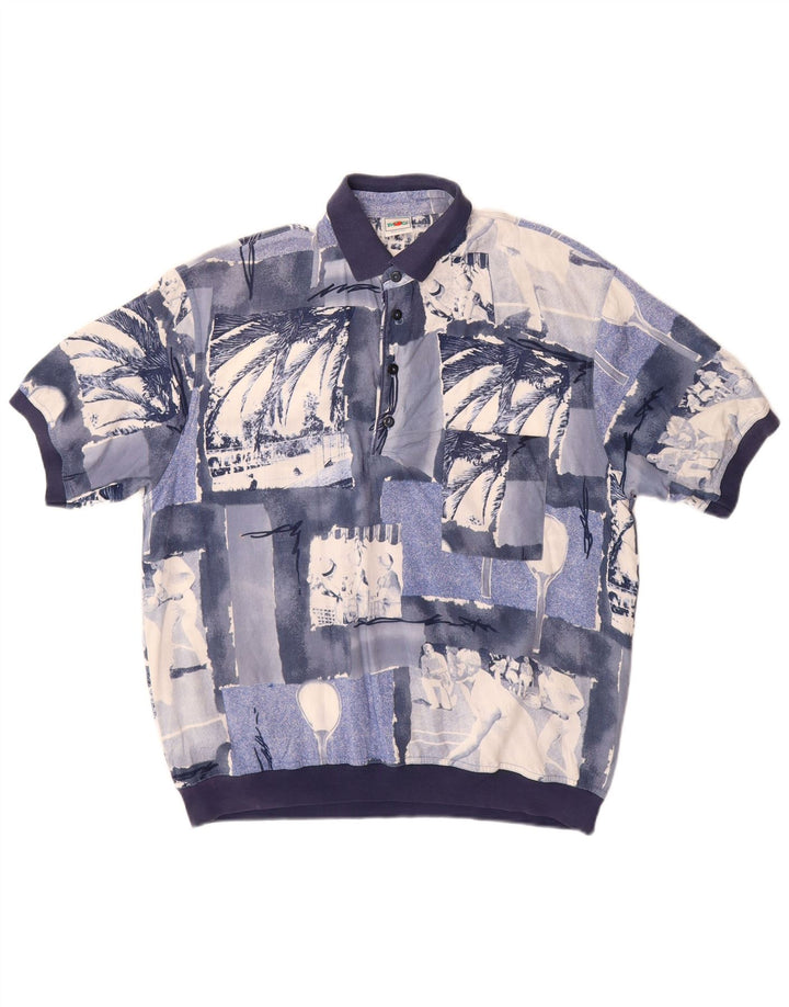 Pulôver masculino de manga curta MANGO Camisa grande patchwork azul