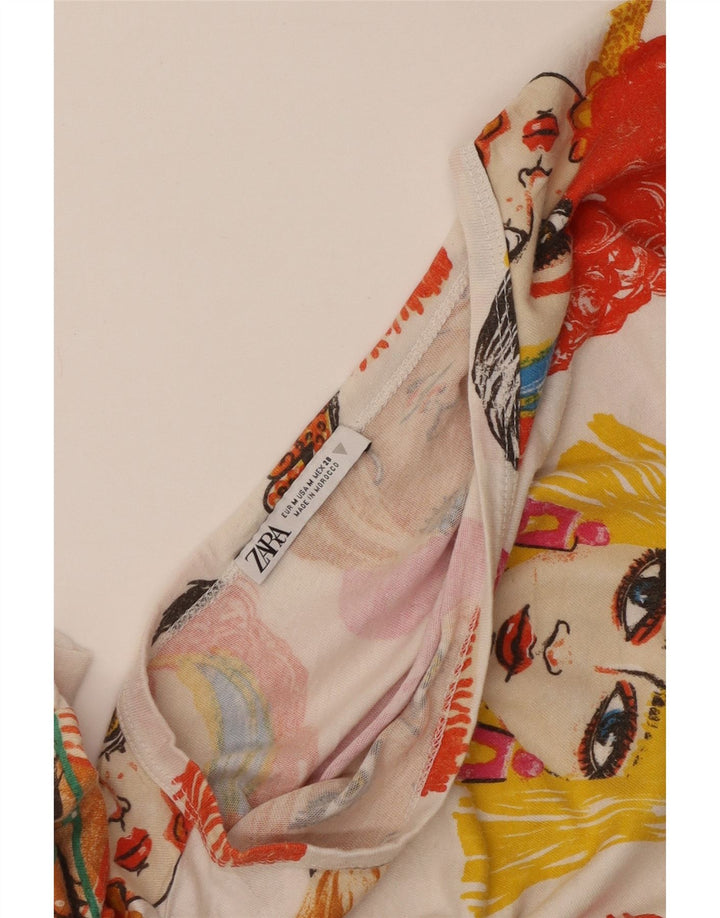 Camiseta feminina Zara Crop Graphic Top UK 14 Médio Multicolorido