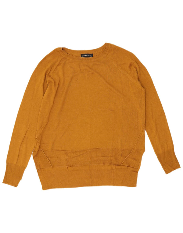 Suéter feminino Zara com gola canoa, Reino Unido 10, viscose marrom pequena