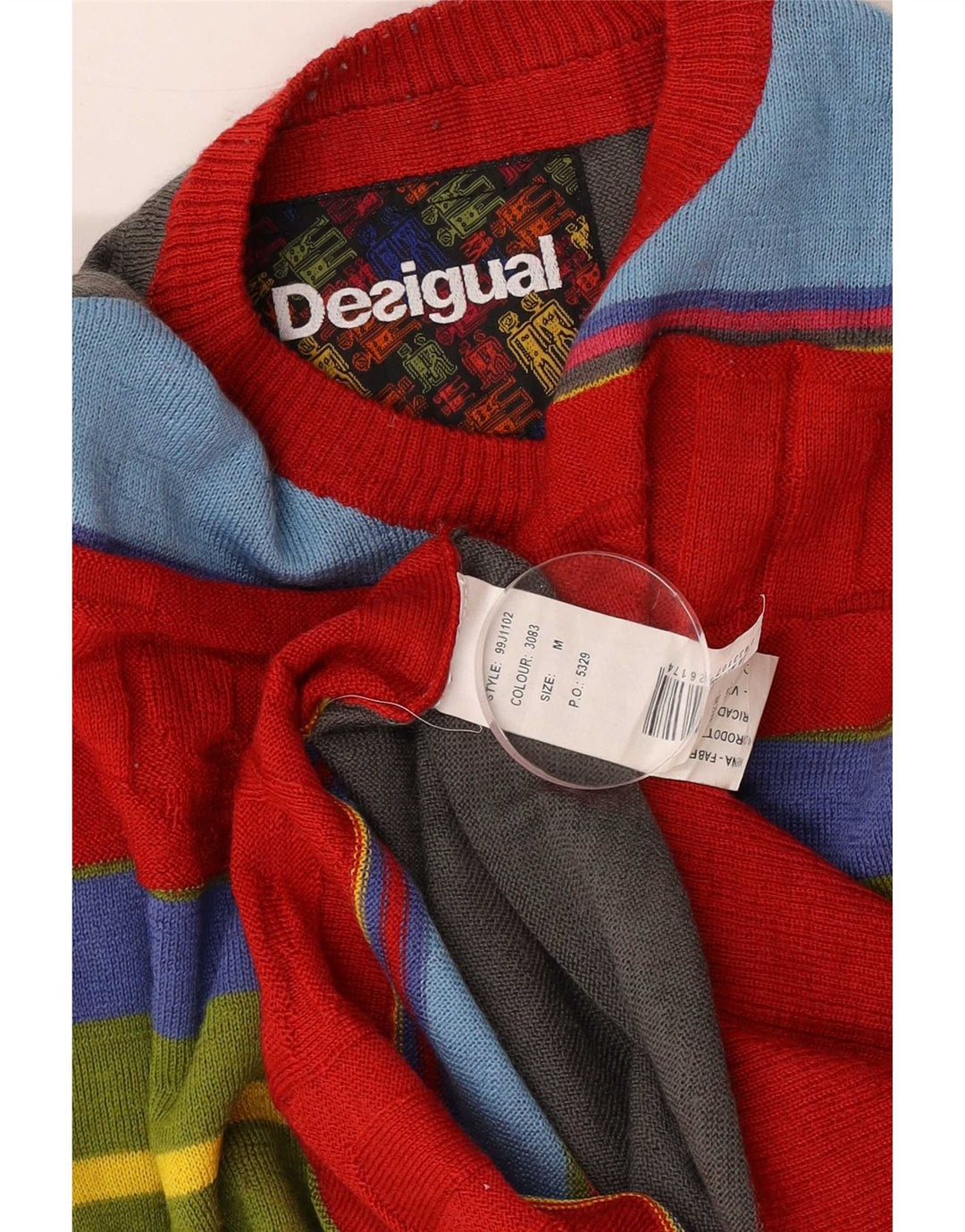 Suéter masculino Desigual com gola redonda e listrado médio multicolorido