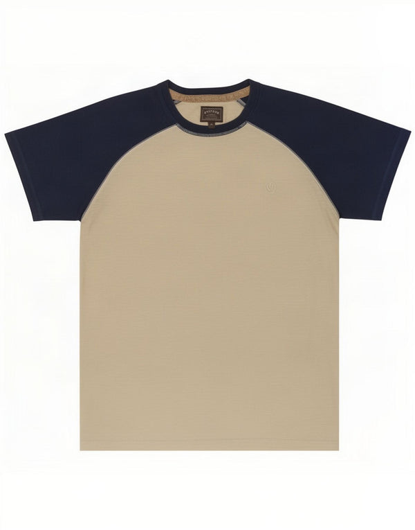Camiseta masculina Fat Face Top algodão colorblock bege médio