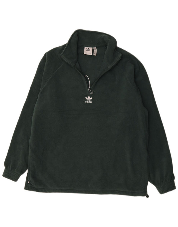 Suéter de lã Adidas masculino com zíper e gola grande verde poliéster