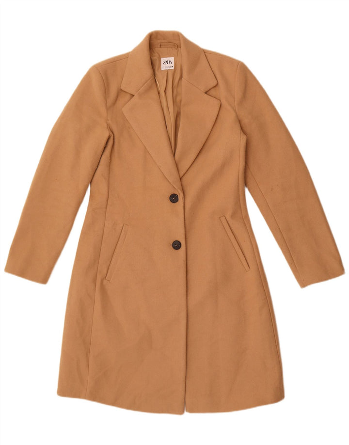 Sobretudo feminino Zara UK 10 pequeno poliéster bege