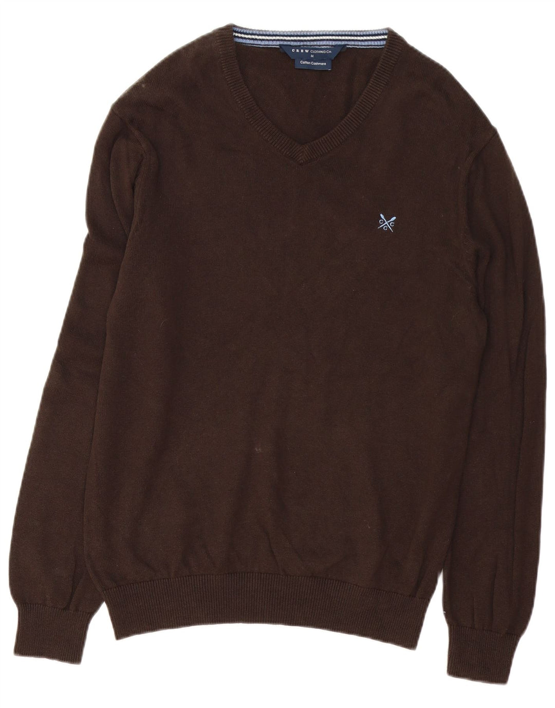 Crew Clothing Suéter masculino com decote em V, algodão marrom médio
