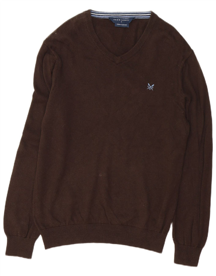 Crew Clothing Suéter masculino com decote em V, algodão marrom médio