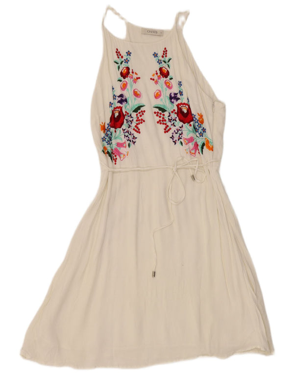 Vestido feminino Oasis Halter UK 12 médio branco floral viscose