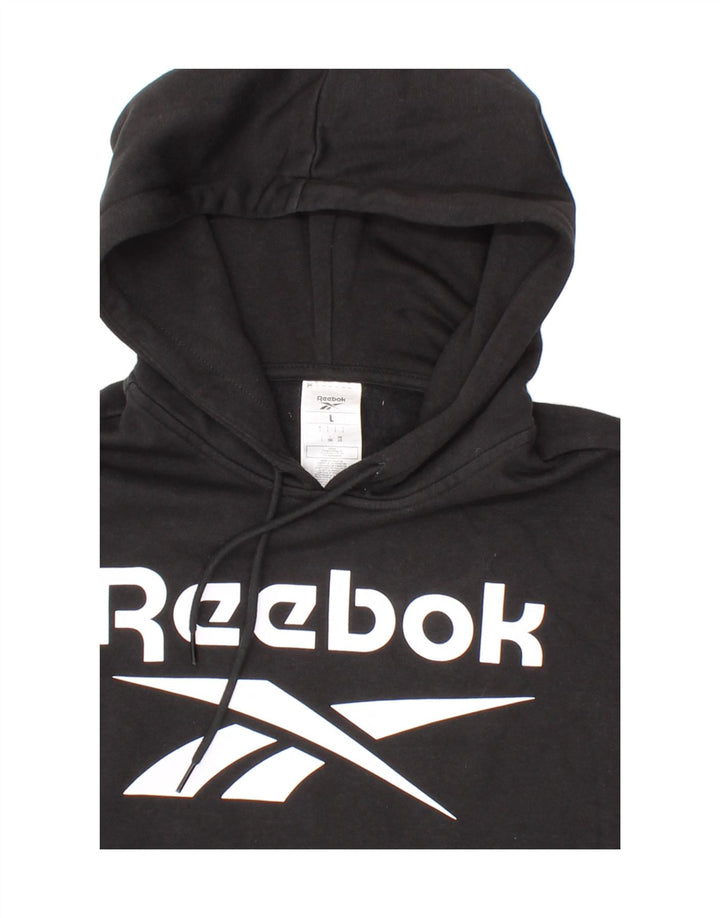REEBOK Mens Graphic Hoodie Jumper Large Black Cotton Vintage Reebok and Second-Hand Reebok from Messina Hembry 