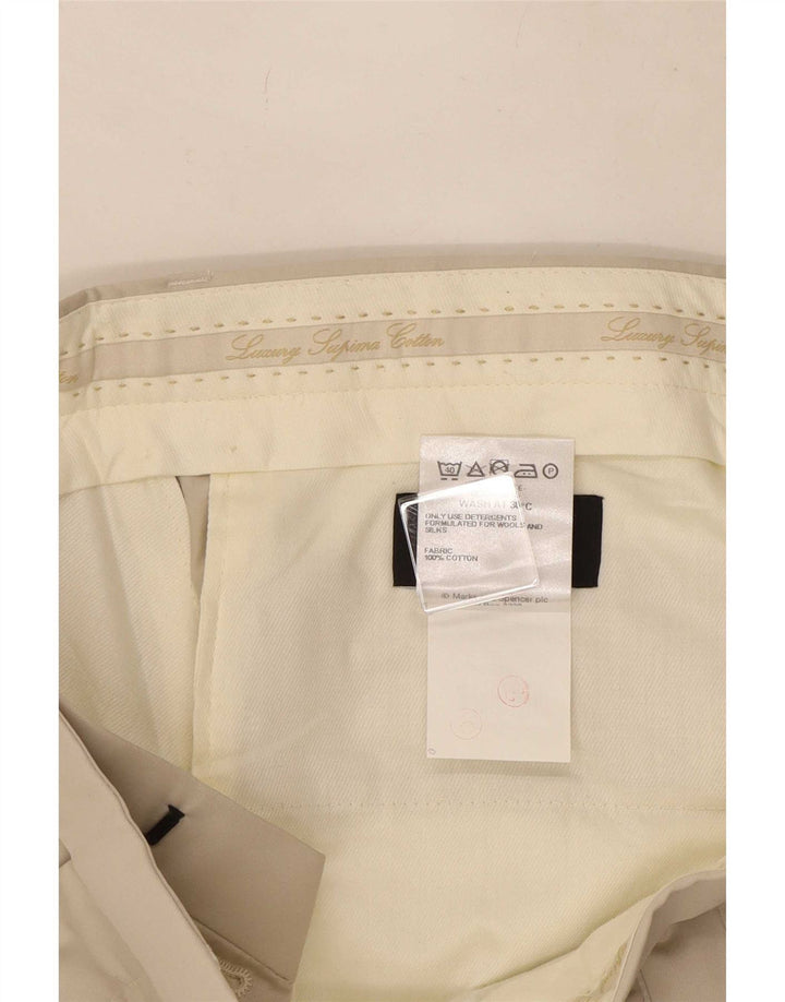 Calça masculina de terno reto Marks & Spencer W34 L29 algodão bege