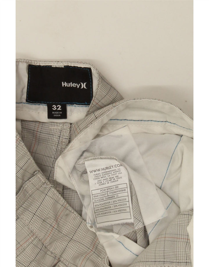 Hurley Mens Chino Shorts W32 Poliéster Xadrez Bege Médio