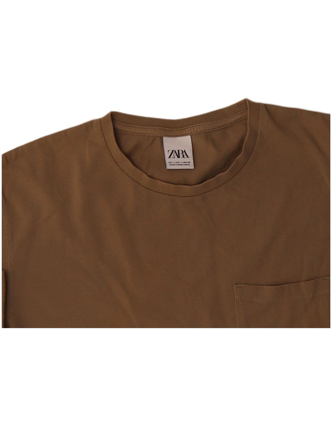 Camiseta masculina ZARA Top grande de algodão cáqui