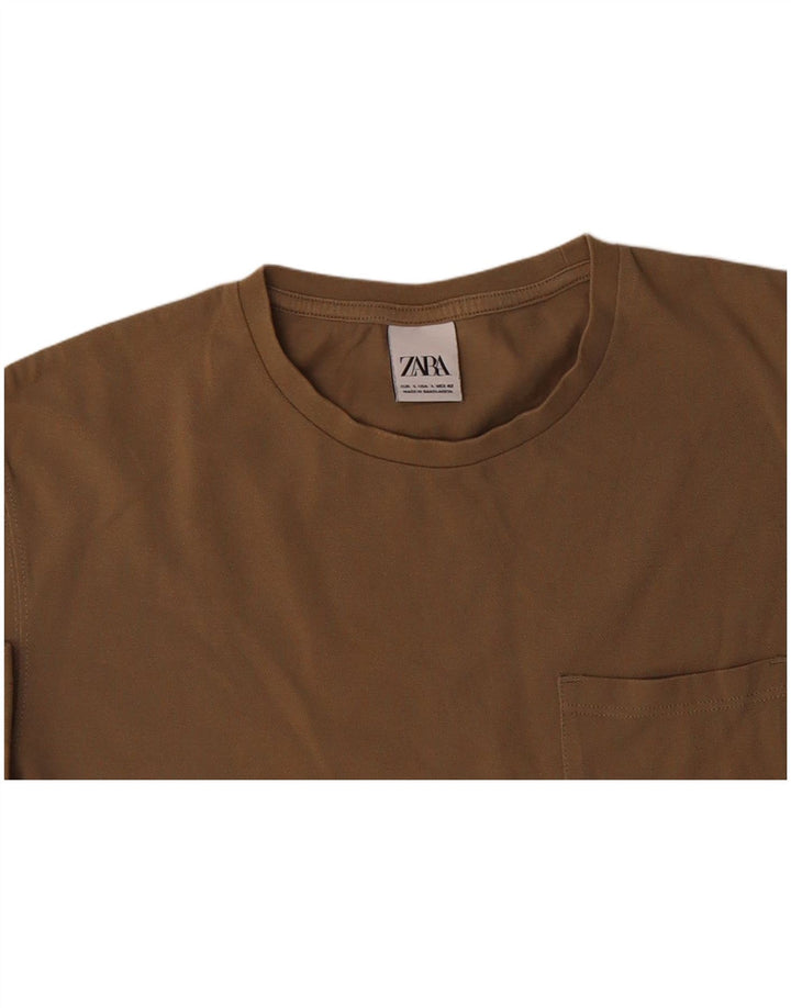 Camiseta masculina ZARA Top grande de algodão cáqui