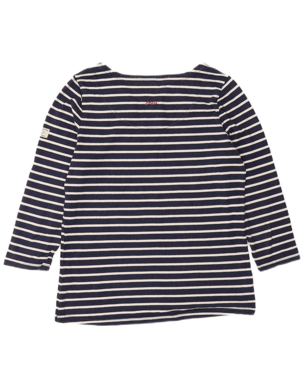 Top feminino Joules de ajuste regular manga 3/4 Reino Unido 10 pequeno listrado azul marinho
