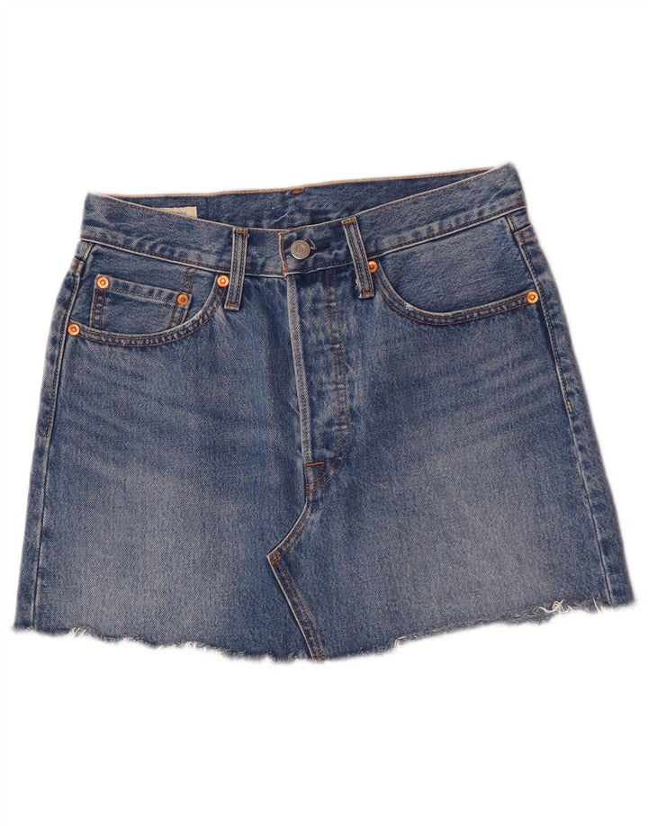 Mini saia jeans feminina Levi's W27 pequena algodão azul