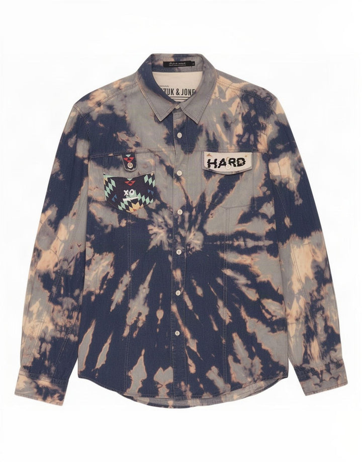 Jack & Jones Camisa jeans masculina grande tie-dye azul