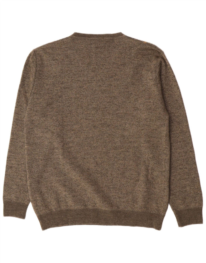 Suéter masculino Rodes com decote em V de lã listrada verde médio