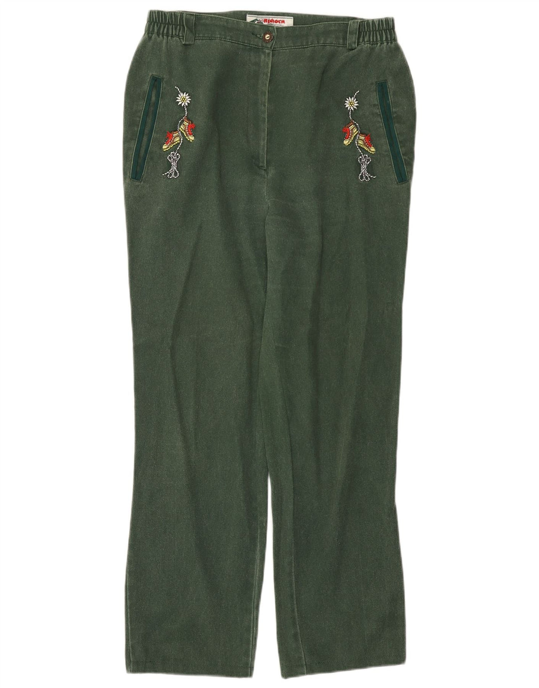 Calça feminina reta casual Alphorn EU 42 grande W30 L28 algodão verde