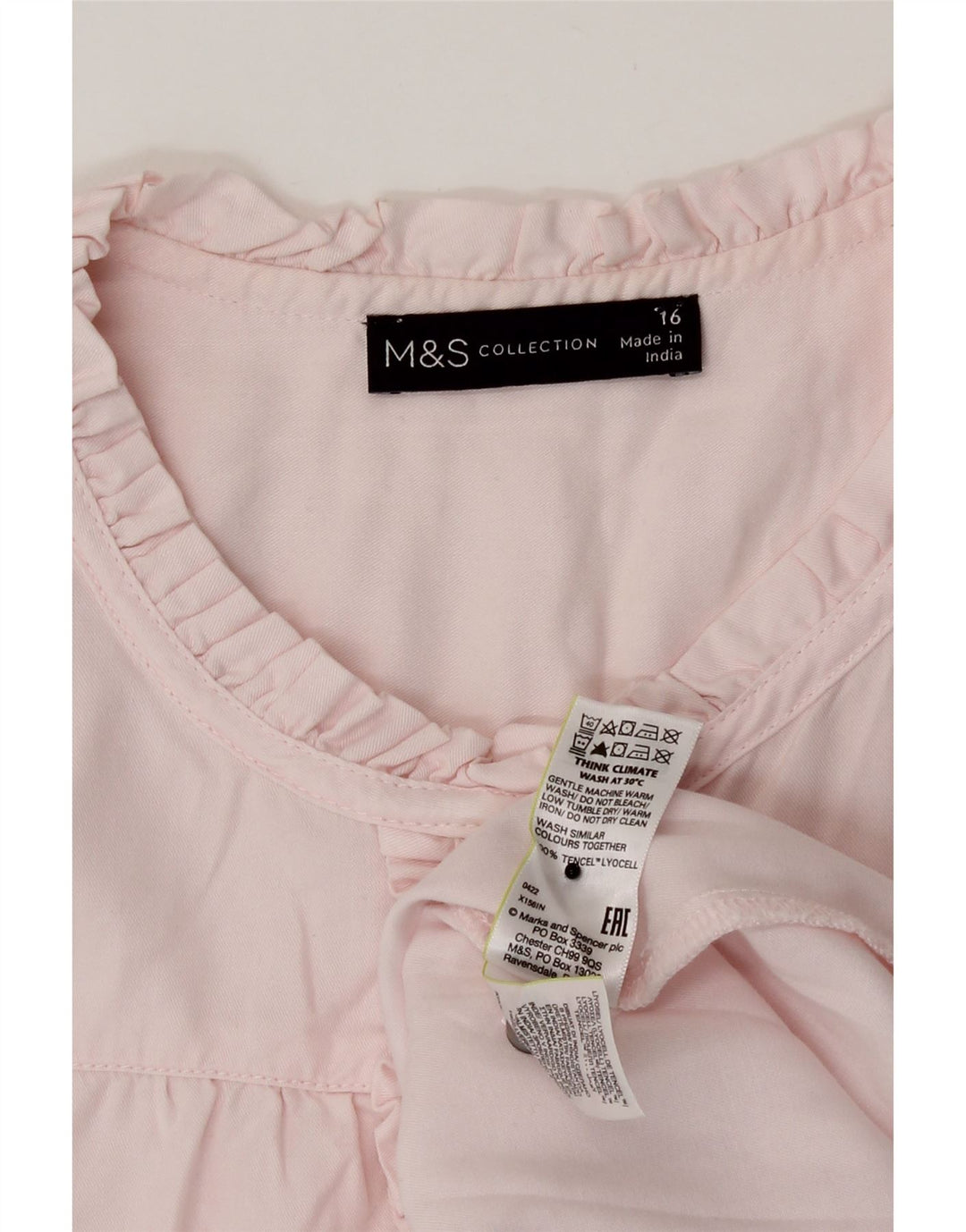 Blusa feminina Marks & Spencer com babados na frente Reino Unido 16 grande rosa Lyocell