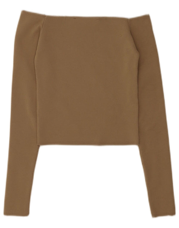 Zara Top feminino com ombro de fora UK 4 XS Poliéster bege