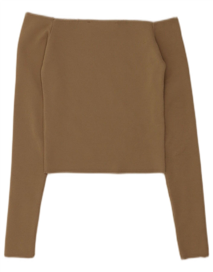Zara Top feminino com ombro de fora UK 4 XS Poliéster bege