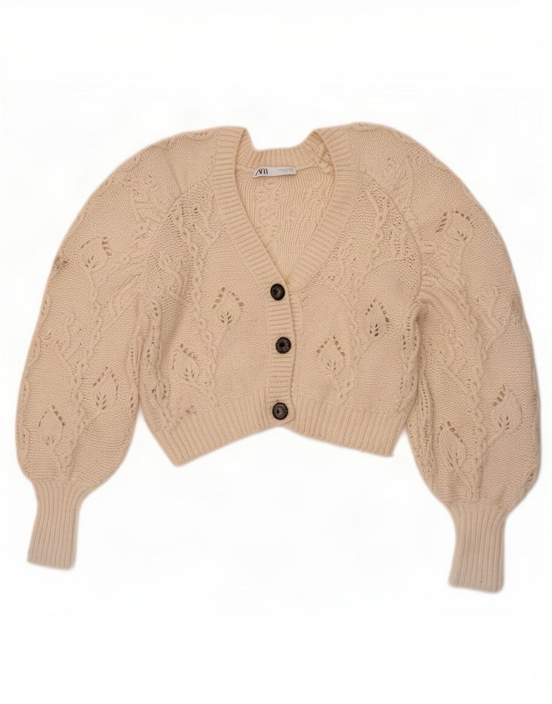 Suéter feminino Zara Crop Cardigan UK 10 pequeno poliéster branco