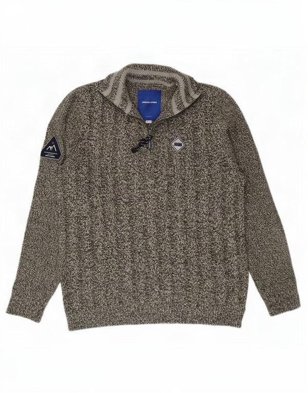 Suéter masculino Jack & Jones com zíper e gola grande acrílico manchado cinza