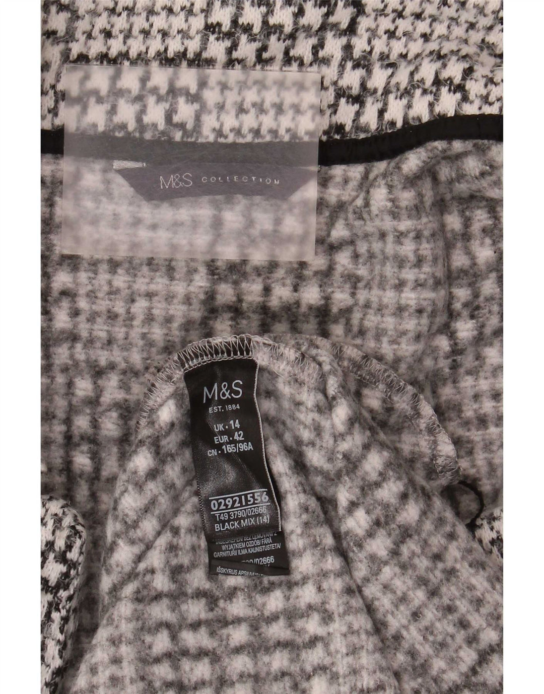 Sobretudo aberto feminino Marks & Spencer Reino Unido 14 grande preto houndstooth