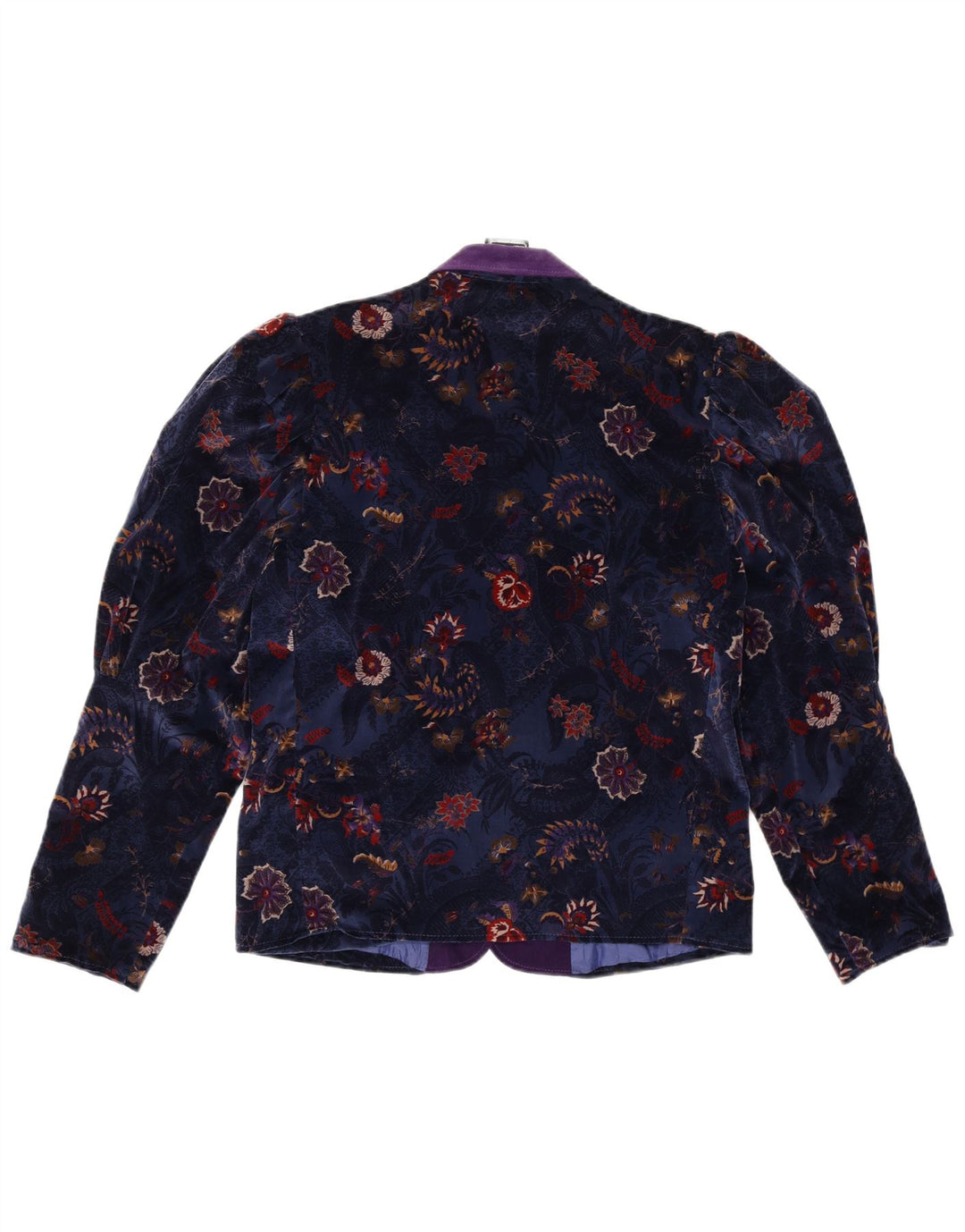 Jaqueta blazer feminina vintage de veludo com 1 botão UE 38 médio azul marinho floral