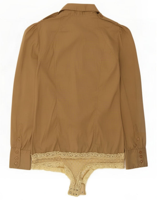 Guess Camisa Feminina Bodysuit UK 14 Algodão Bege Médio