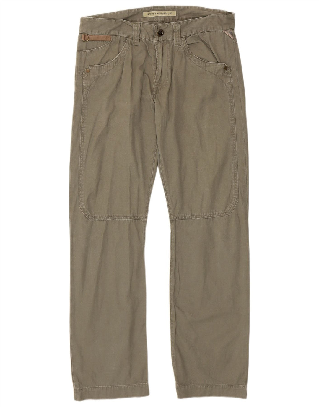 Calça feminina casual reta REPLAY W33 L32 algodão cáqui