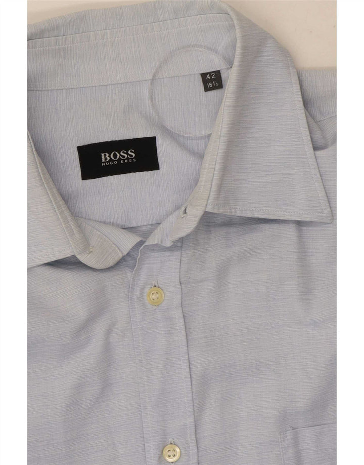 Camisa masculina Hugo Boss tamanho 42 16 1/2 grande algodão azul