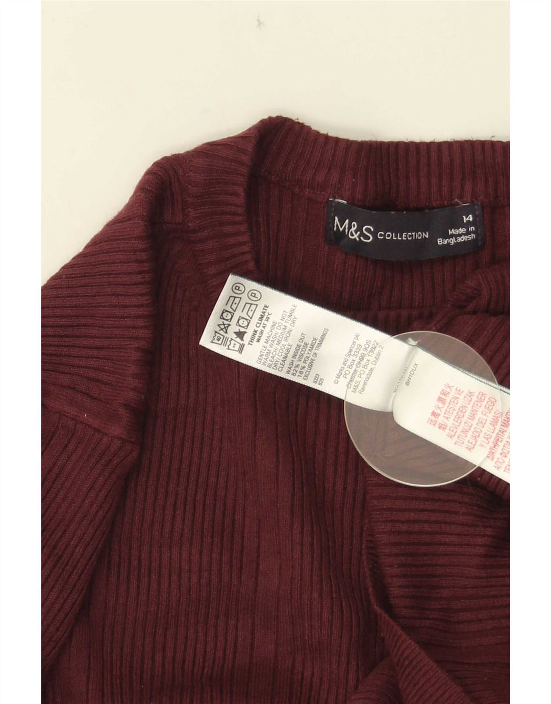 Suéter feminino Marks & Spencer com gola redonda Reino Unido 14 Médio Borgonha