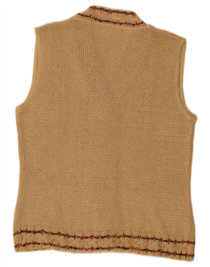 Suéter cardigã feminino vintage sem mangas Reino Unido 12 marrom médio