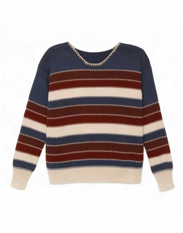 Suéter feminino vintage com gola canoa UK 14 listrado médio multicolorido