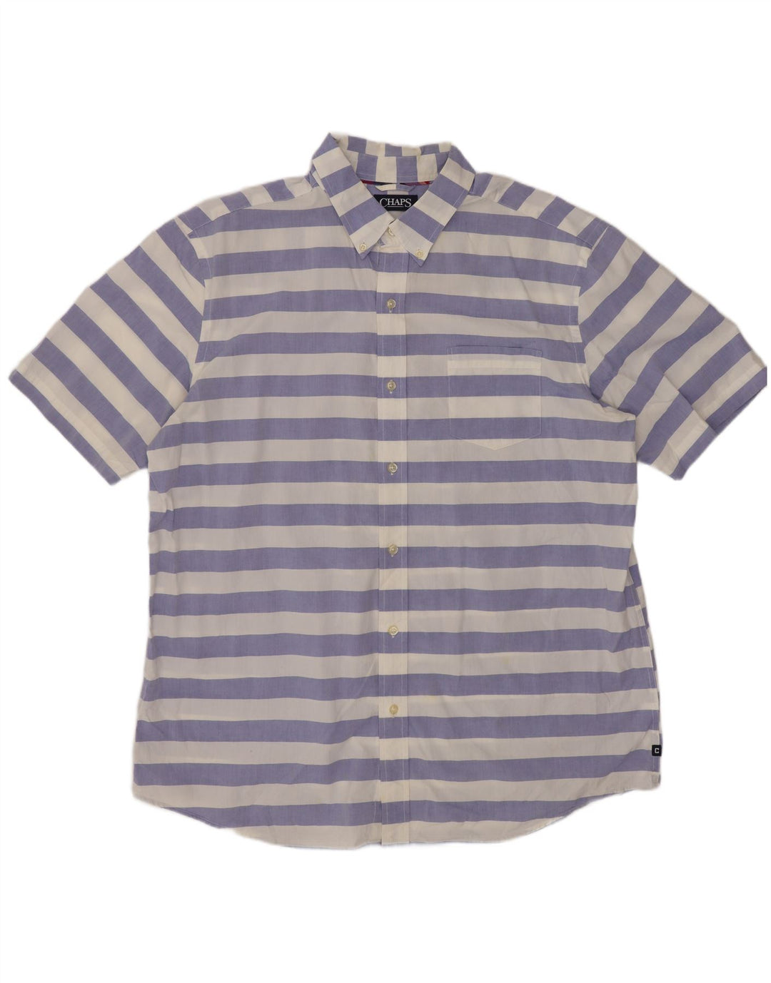 Camisa masculina de manga curta Regular Fit XL algodão listrado azul Chaps