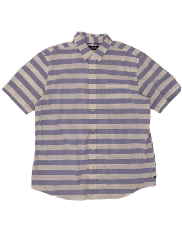 Camisa masculina de manga curta Regular Fit XL algodão listrado azul Chaps