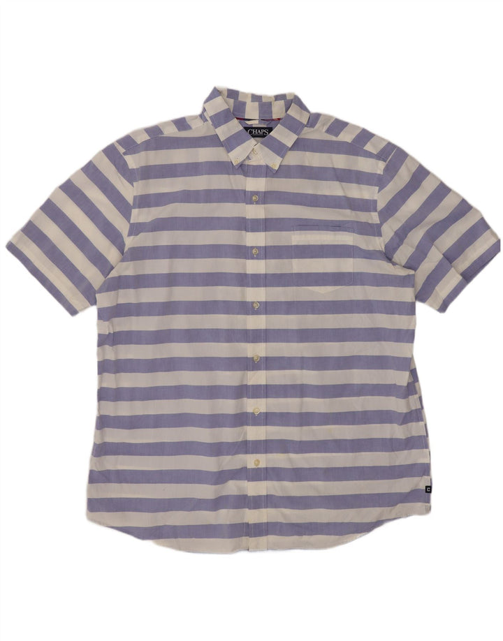 Camisa masculina de manga curta Regular Fit XL algodão listrado azul Chaps
