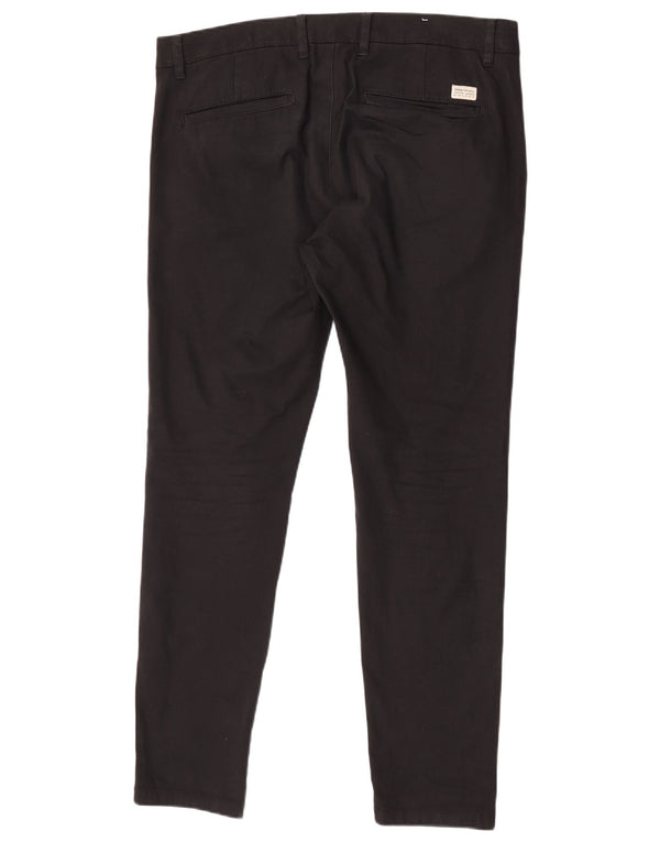 Zara Mens Slim Chino Calças EU 44 Grande W34 L32 Algodão Preto