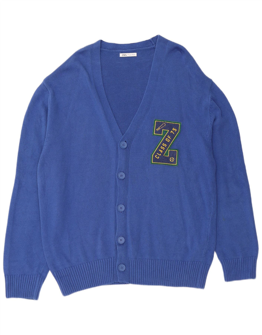 ZARA Suéter cardigã masculino gráfico grande algodão azul