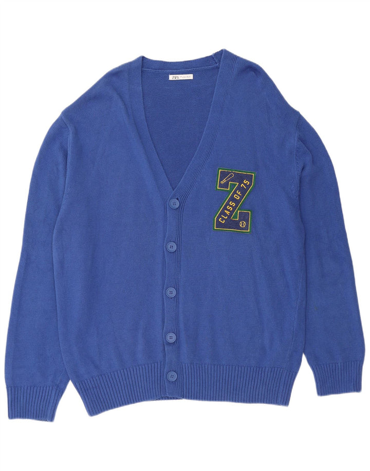 ZARA Suéter cardigã masculino gráfico grande algodão azul