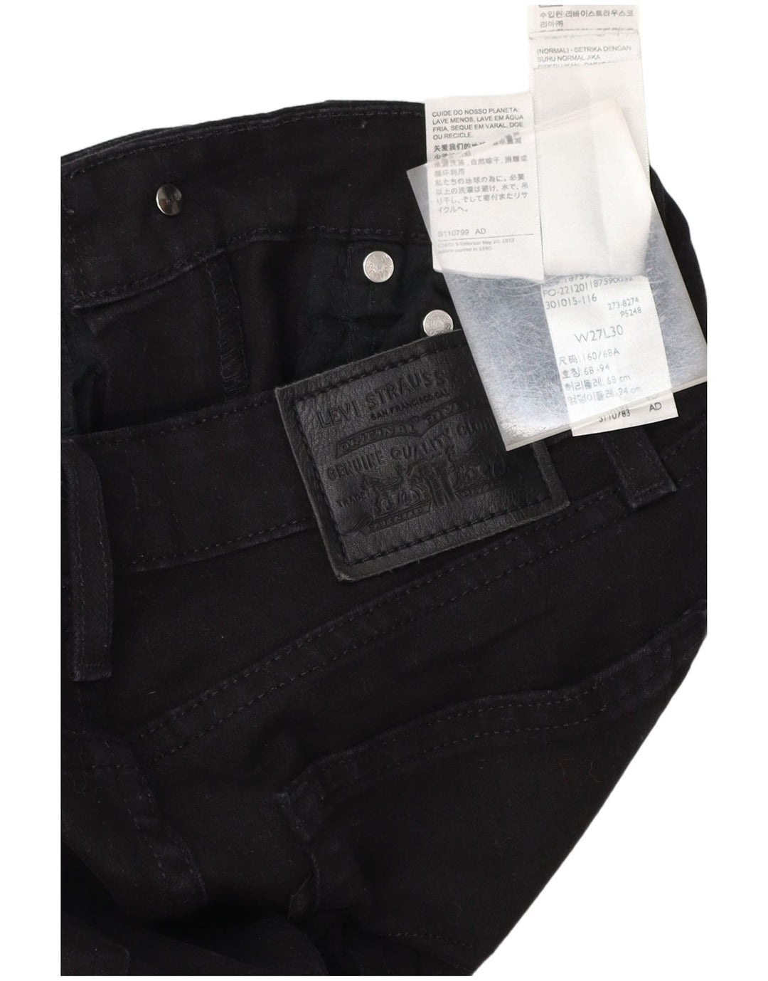 Calça jeans feminina LEVI'S 725 cintura alta bootcut W27 L30 algodão preto