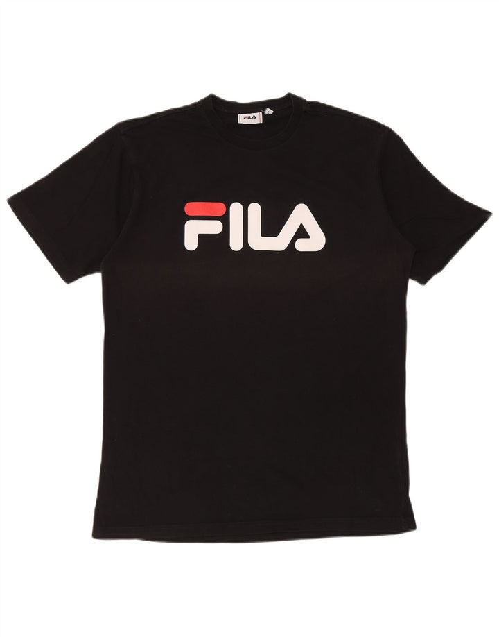 Fila Mens Graphic T-Shirt Top Pequeno Algodão Preto