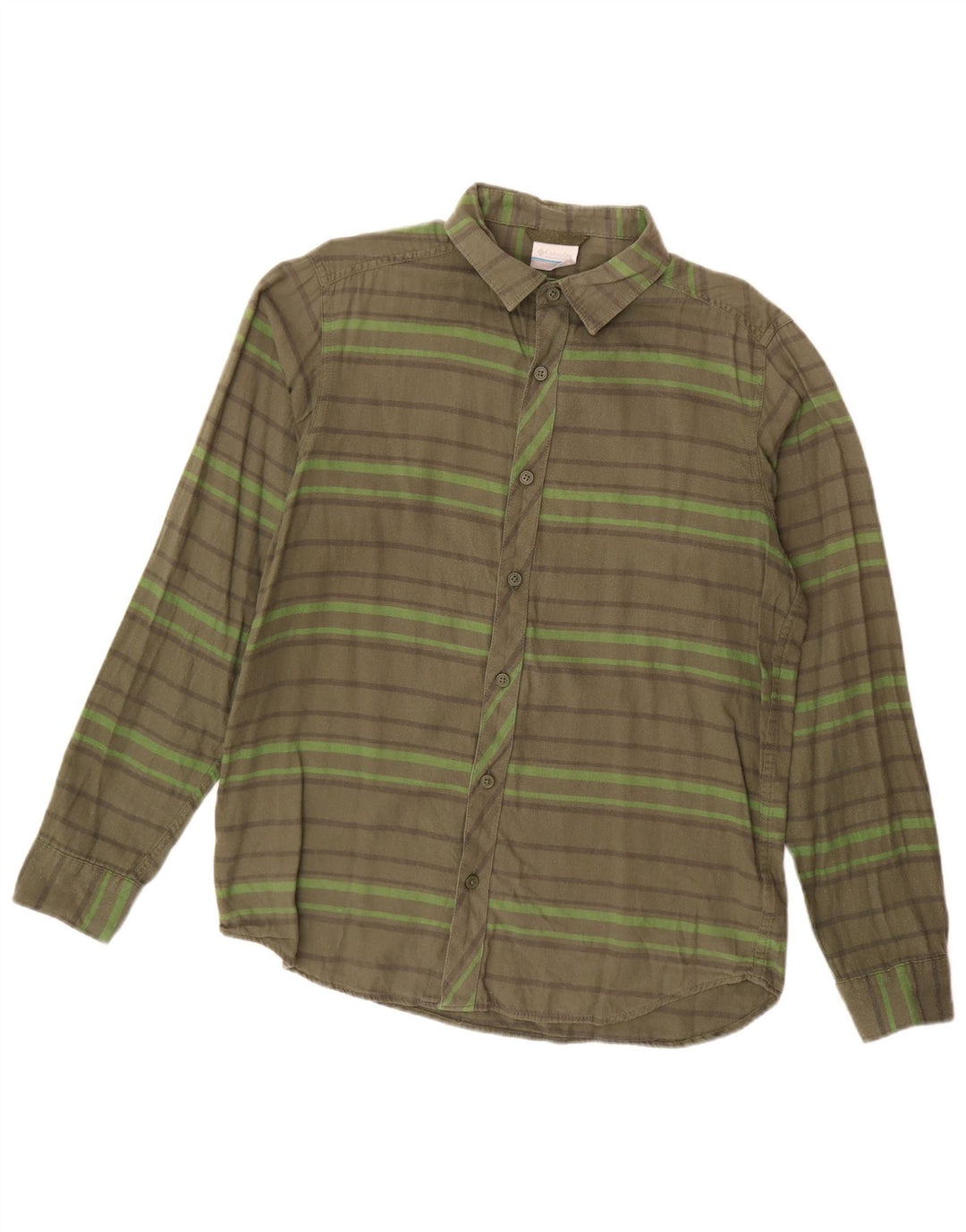 Camisa masculina de flanela Columbia pequena listrada cáqui de algodão