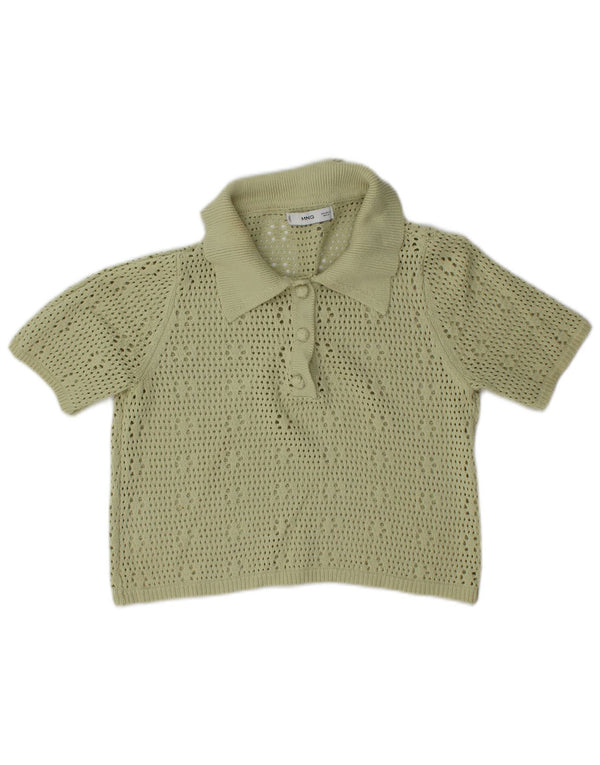 Suéter feminino manga curta com gola polo Mango Reino Unido 12 verde médio